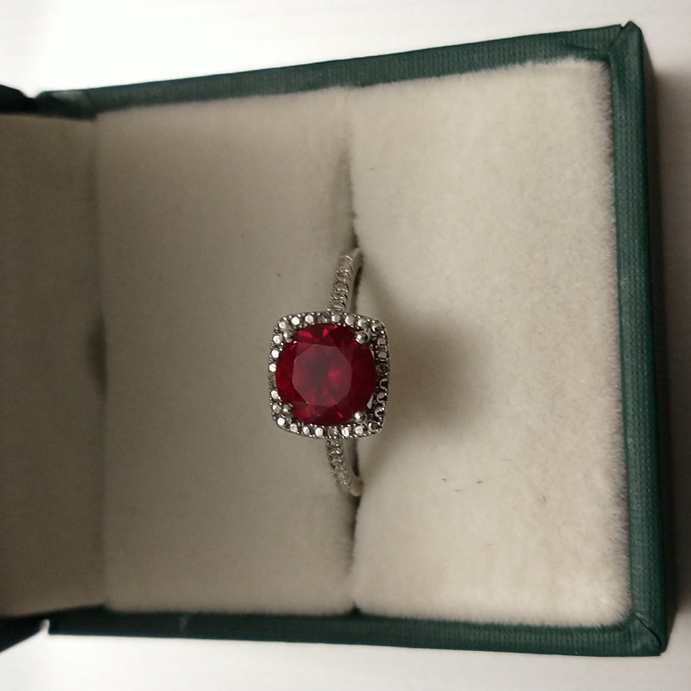Beautiful deep red ruby cushion cut ring